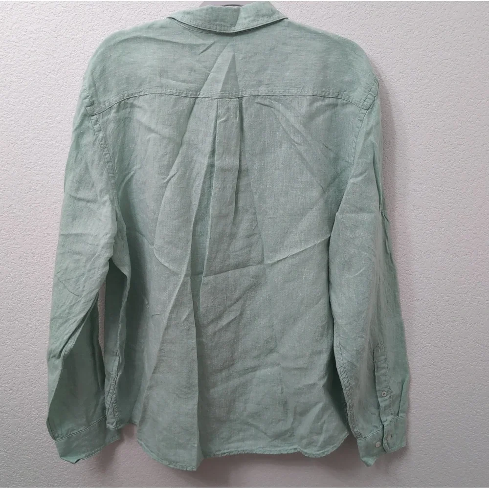 Banana Republic Mens XL 100% Linen Button Up Long Sleeve Mint Preppy Resort